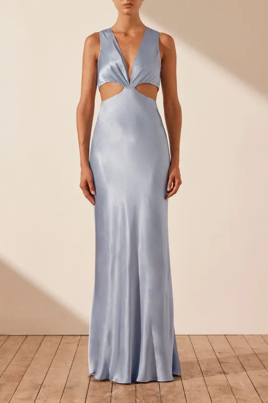 LA LUNE PLUNGED CUT OUT MAXI DRESS - POWDER BLUE sold by Shona Joy
