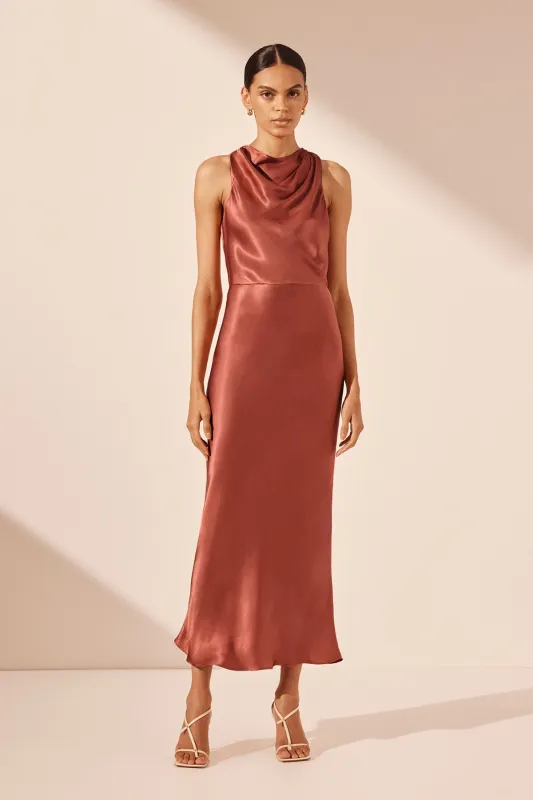 LA LUNE HIGH NECK MIDI DRESS - TERRACOTTA sold by Shona Joy