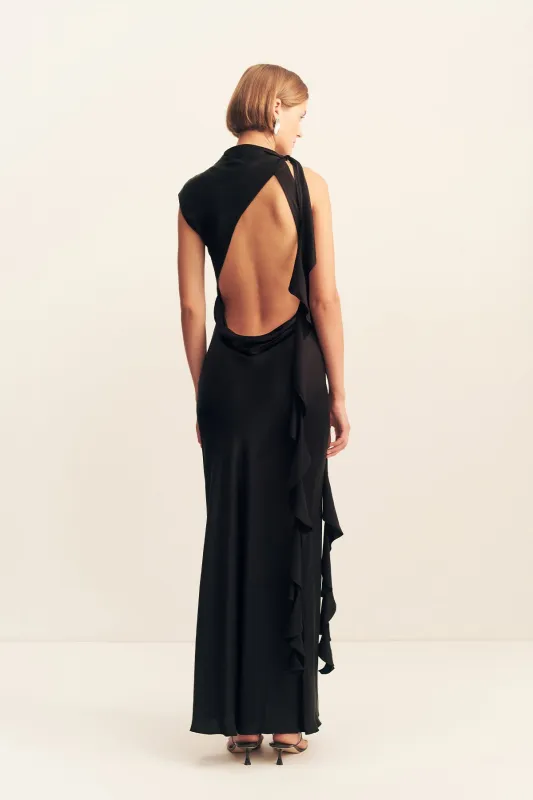 AGNES DRAPED RUFFLE MAXI DRESS - BLACK sold by Shona Joy