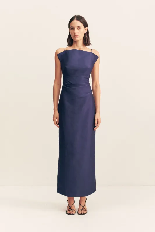 OTIS DRAPED HIGH NECK MIDI DRESS - MIDNIGHT sold by Shona Joy