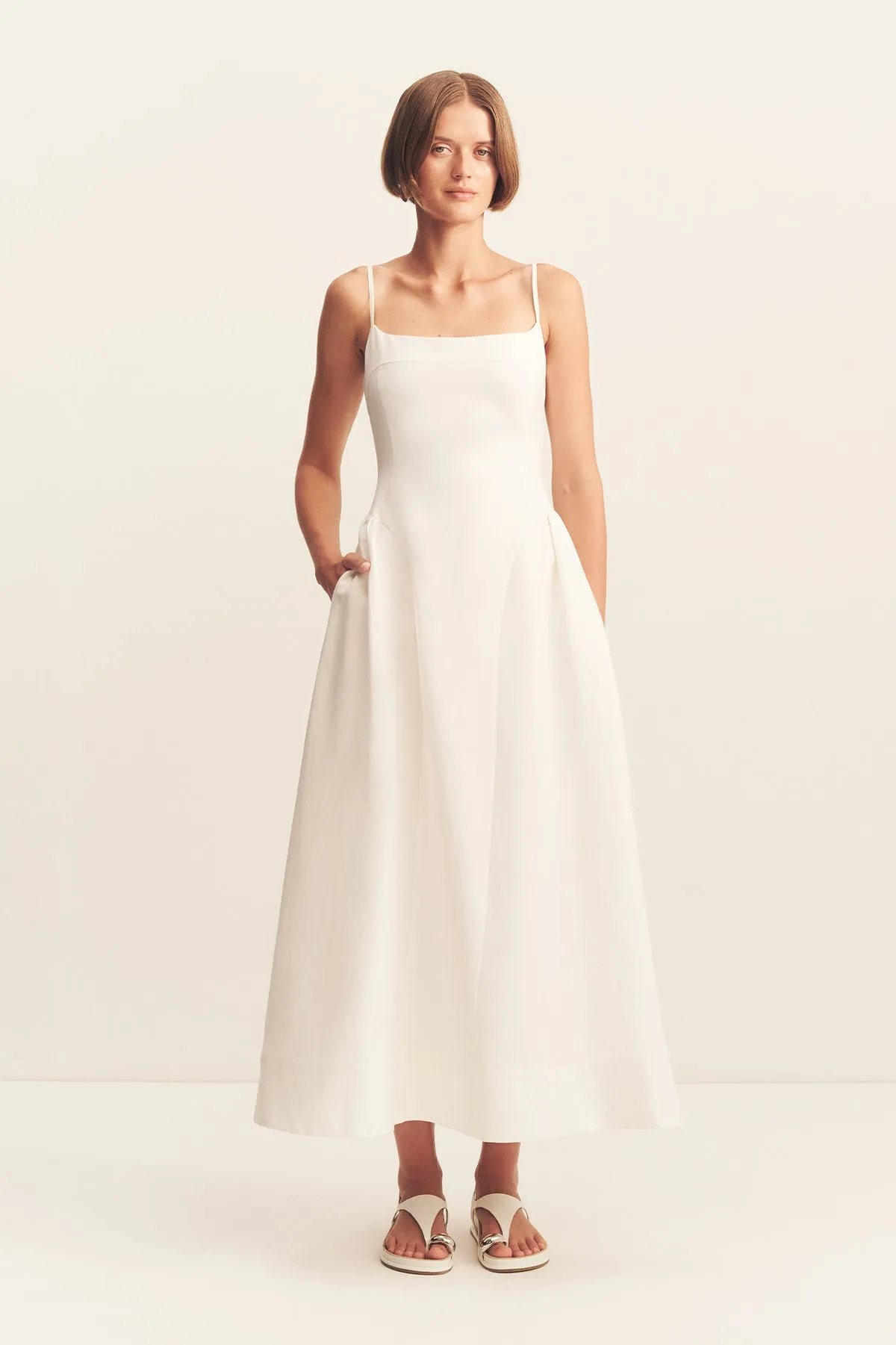 GIGI SQUARE NECK PANELLED MIDI DRESS - IVORY sold by Shona Joy