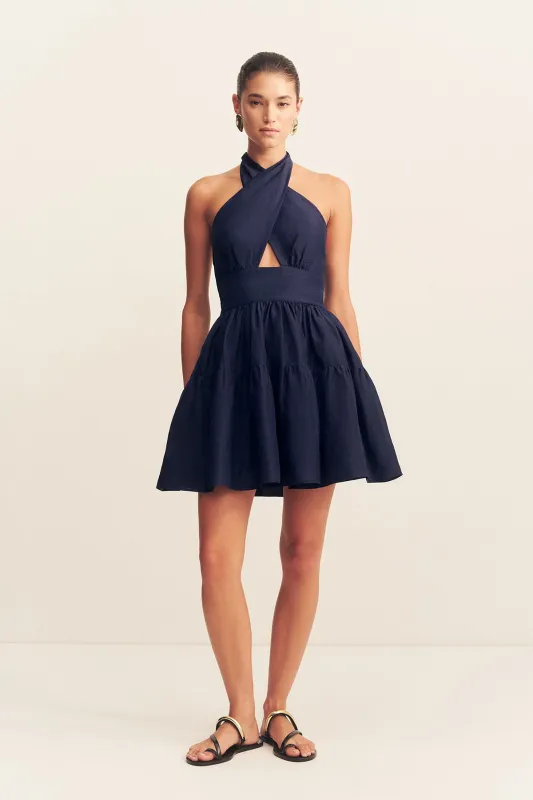 CELESTE HALTER TIERED MINI DRESS - MIDNIGHT sold by Shona Joy