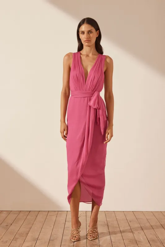 ISOLA PLUNGED CROSS BACK MIDI DRESS - IBIS ROSE sold by Shona Joy