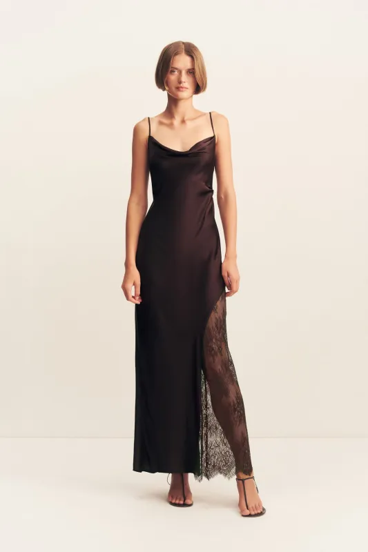 ALLEGRA COWL LACE PANELLED MAXI DRESS - ESPRESSO sold by Shona Joy