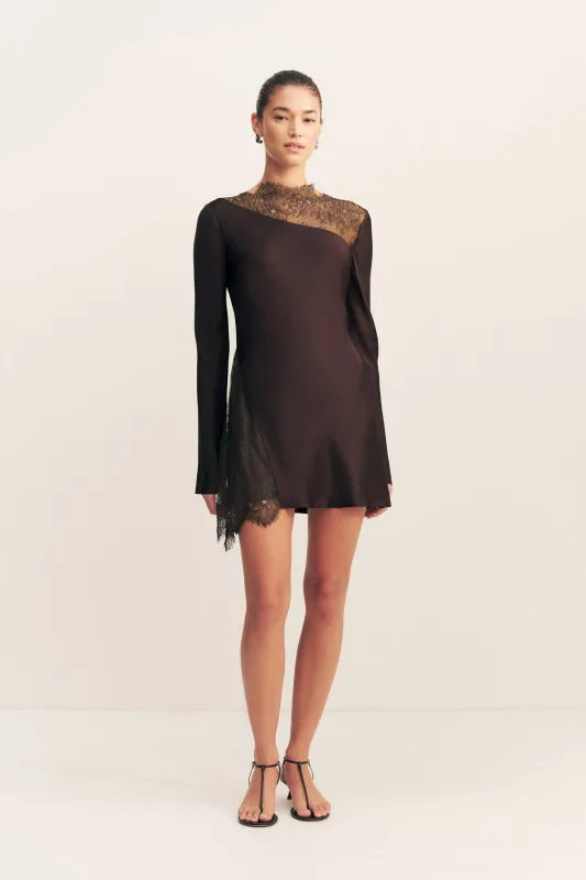 ALLEGRA LACE PANELLED MINI DRESS - ESPRESSO sold by Shona Joy