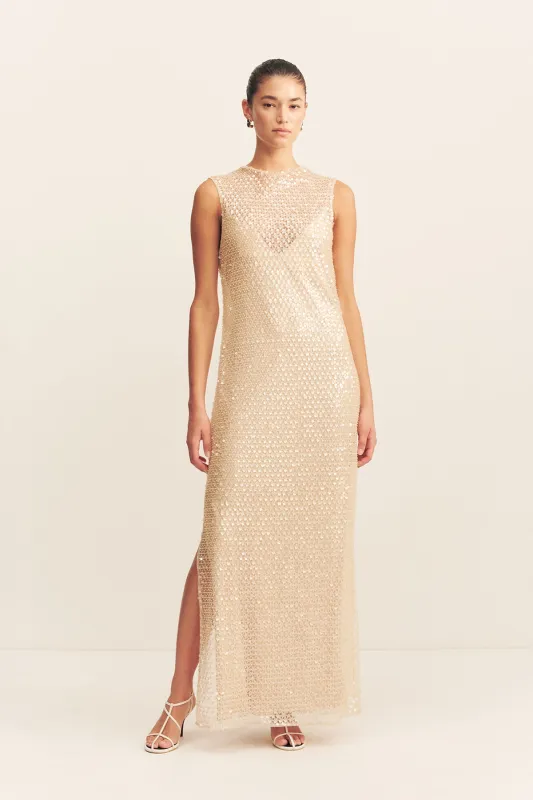 EVERLY HIGH NECK SLEEVELESS MAXI DRESS - MACADAMIA sold by Shona Joy