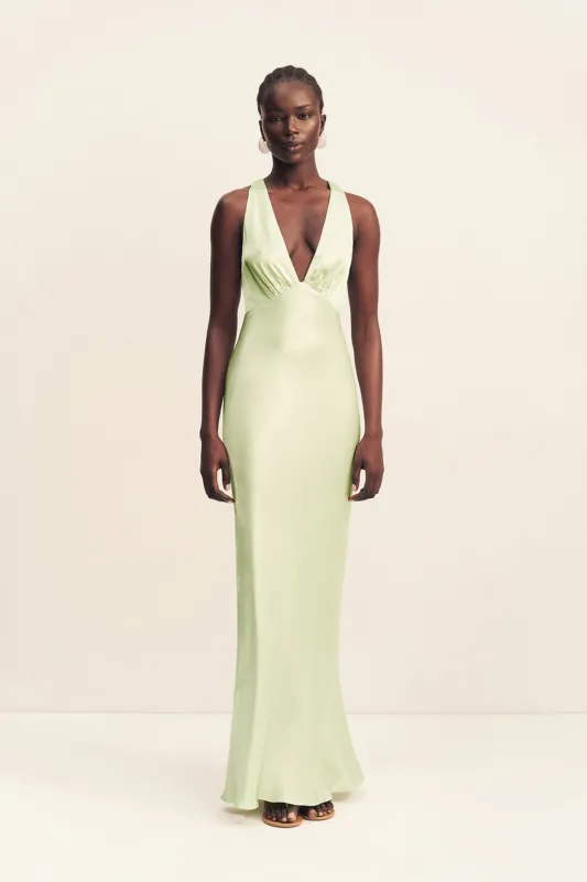 LA LUNE PLUNGED CROSS BACK MAXI DRESS - KEY LIME sold by Shona Joy