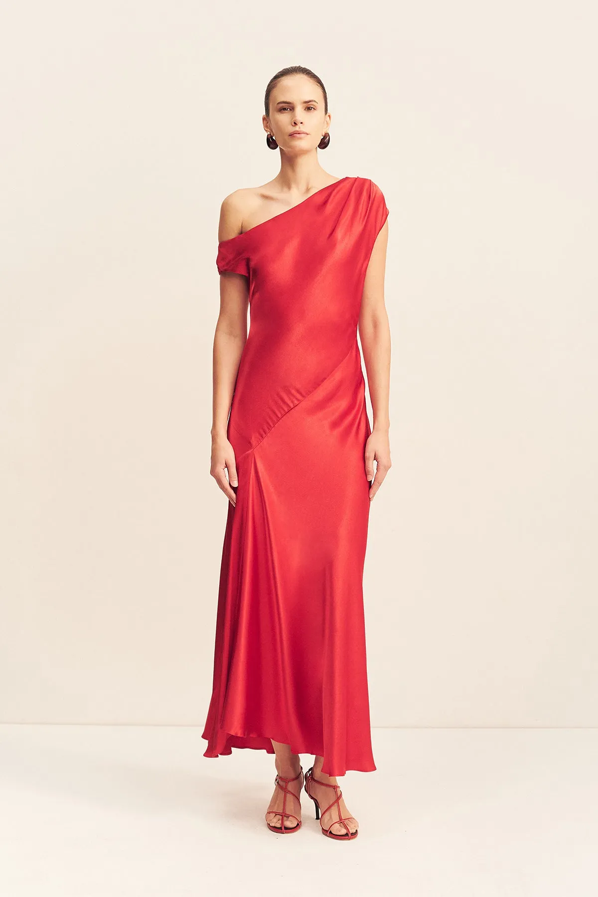 TATUM ASYMMETRICAL DRAPED MAXI DRESS - GRENADINE sold by Shona Joy