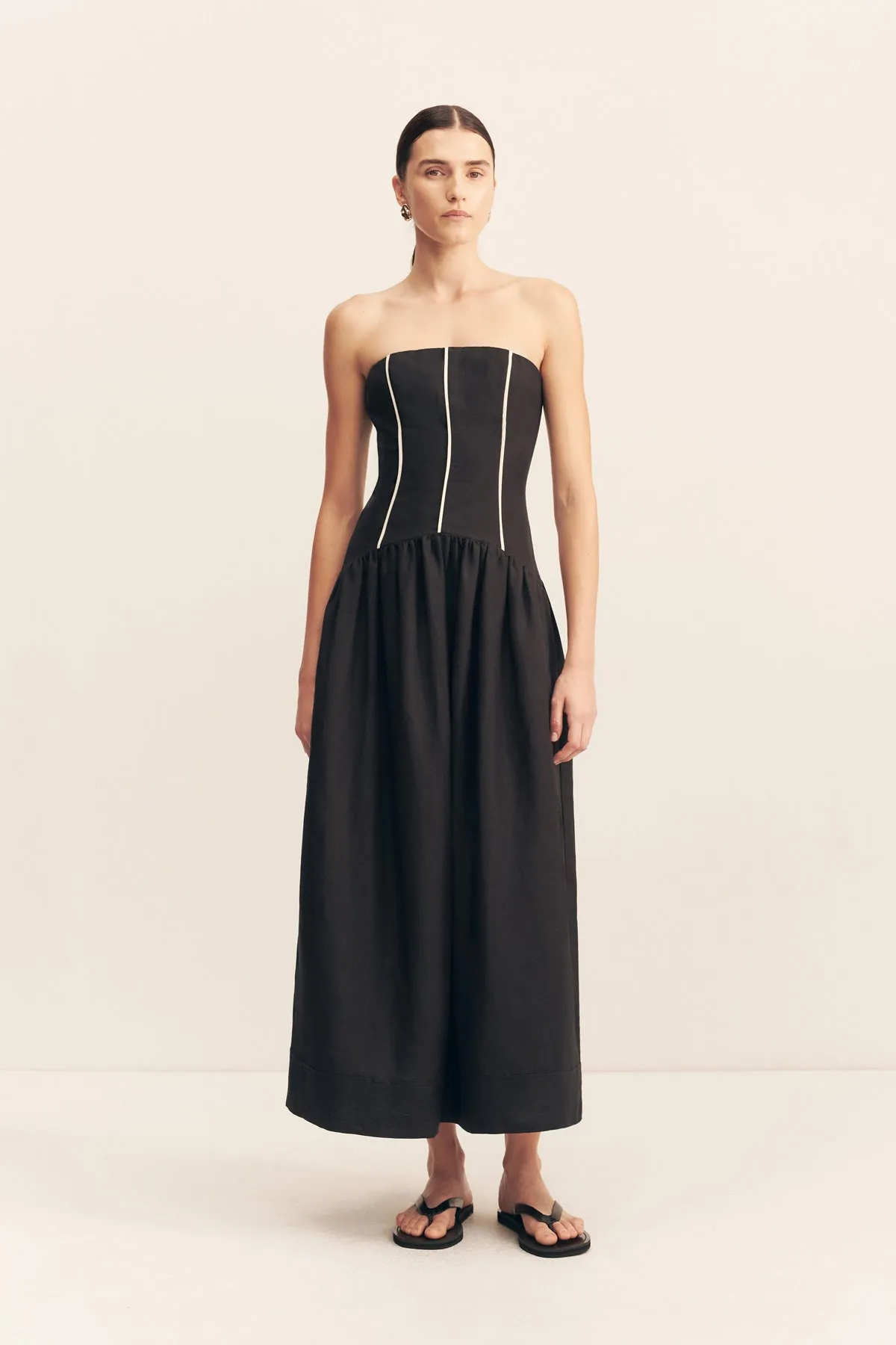 BILLIE CONTRAST STRAPLESS MIDI DRESS - BLACK sold by Shona Joy