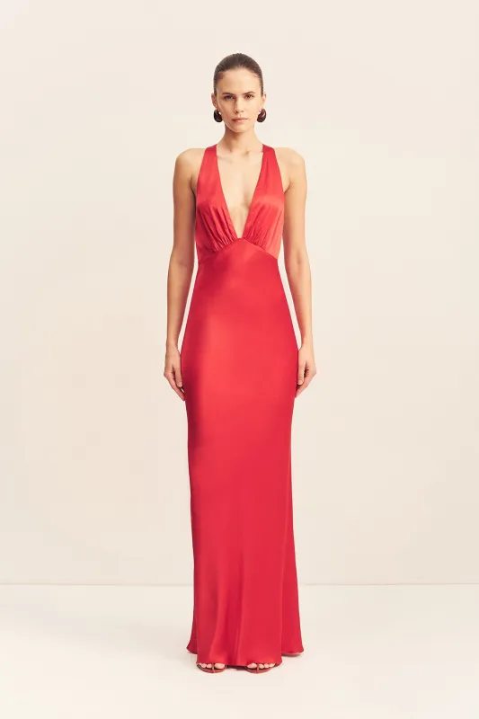 TATUM PLUNGED CROSS BACK MAXI DRESS - GRENADINE sold by Shona Joy