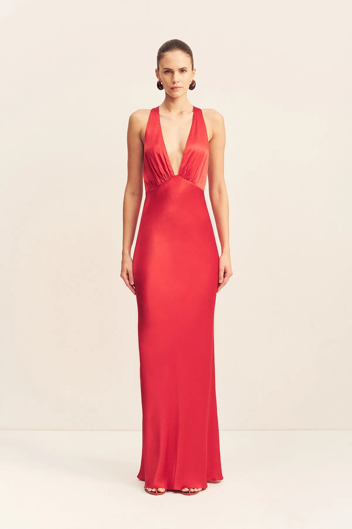 TATUM PLUNGED CROSS BACK MAXI DRESS - GRENADINE sold by Shona Joy