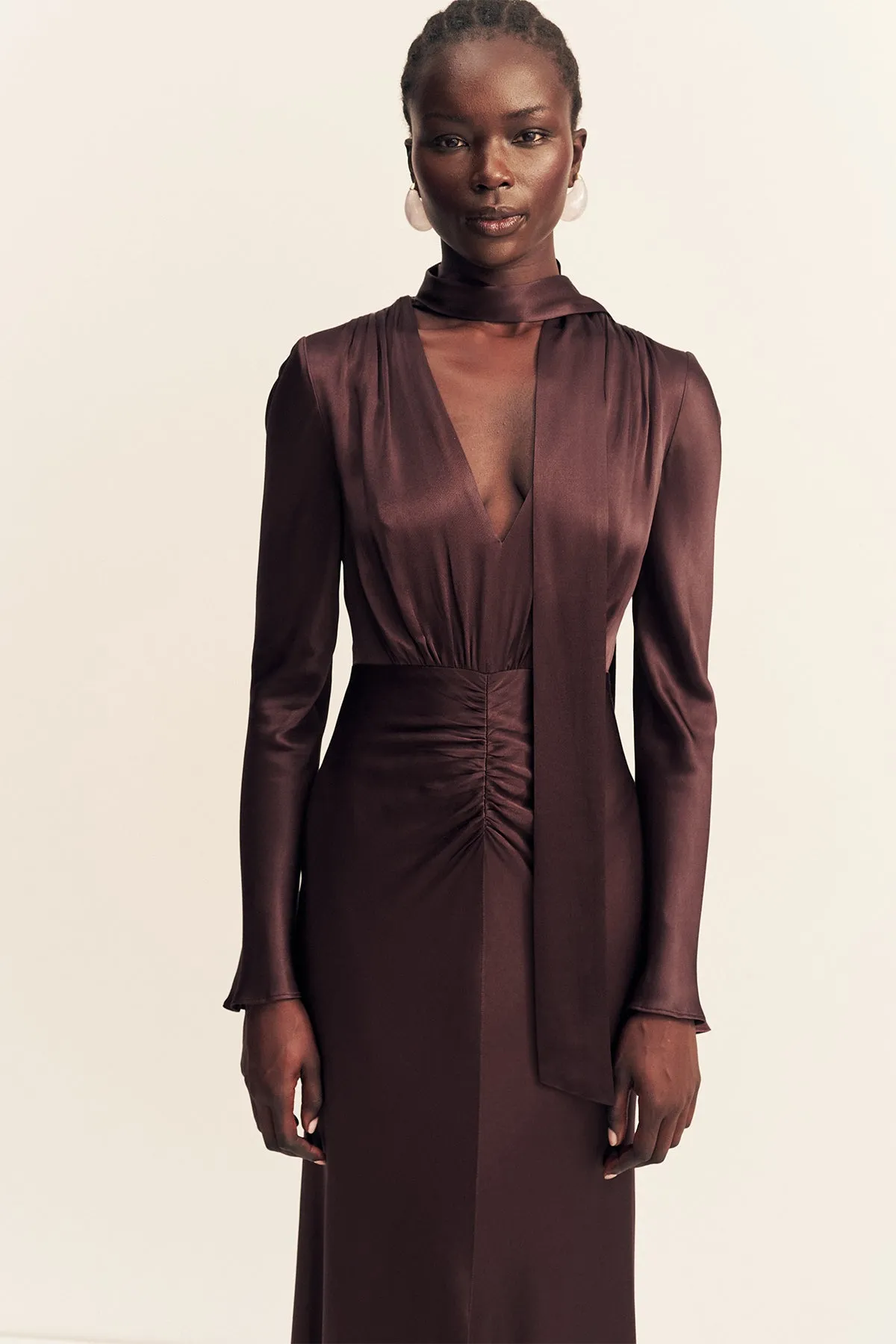 LA LUNE PLUNGED LONG SLEEVE MAXI DRESS - ESPRESSO sold by Shona Joy product image thumbnail 2