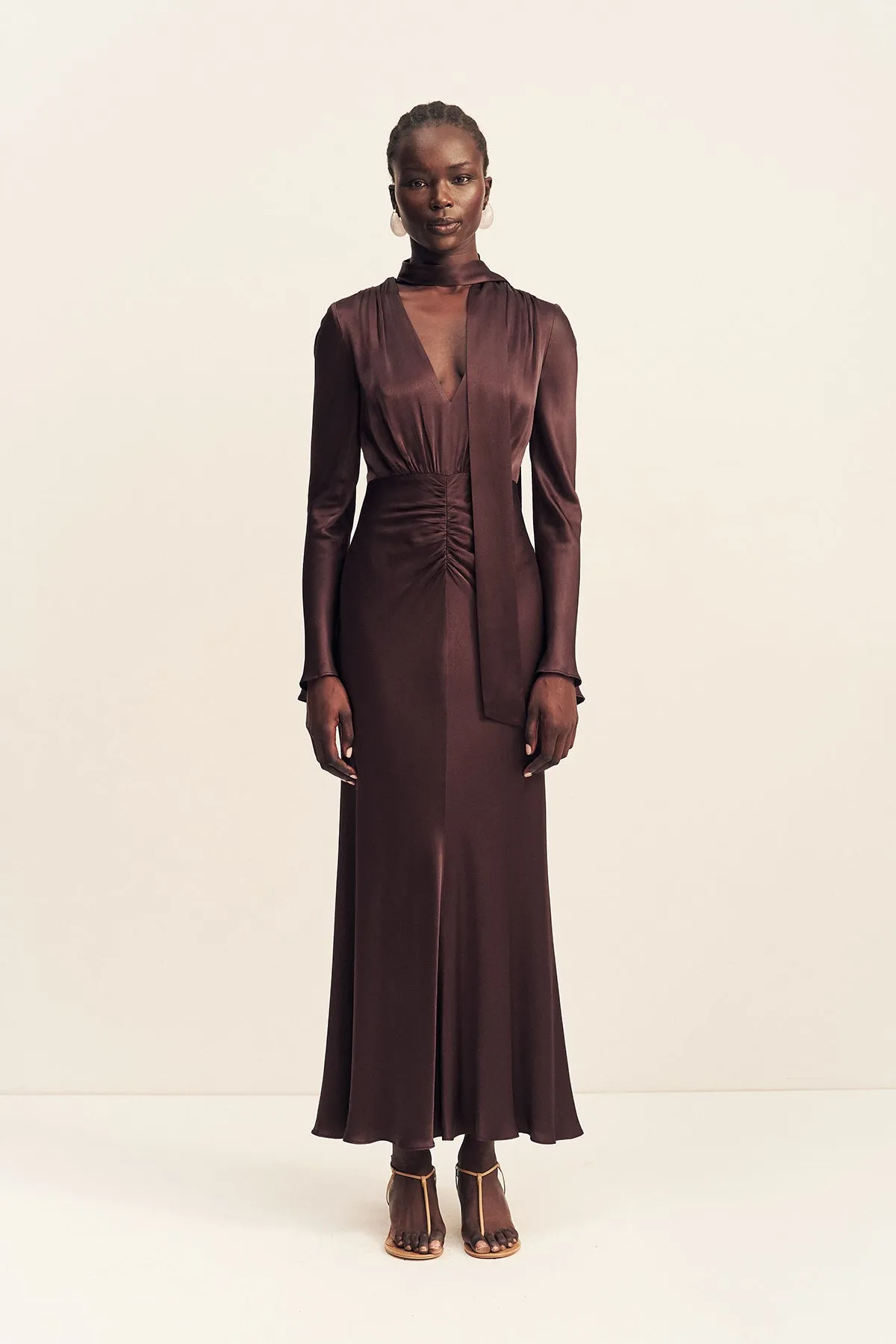 LA LUNE PLUNGED LONG SLEEVE MAXI DRESS - ESPRESSO sold by Shona Joy