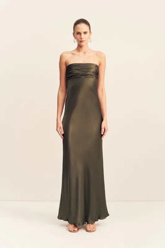 LA LUNE STRAPLESS RUCHED BODICE MAXI DRESS - FOREST sold by Shona Joy
