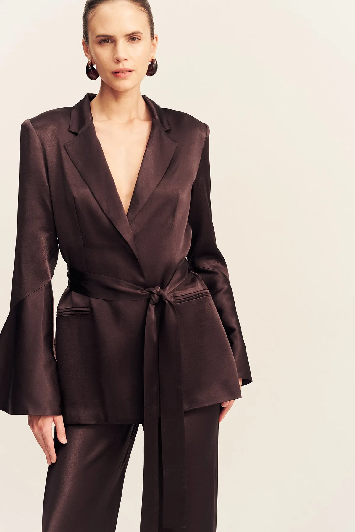 LA LUNE FLARED SLEEVE BELTED BLAZER - ESPRESSO sold by Shona Joy product image thumbnail 2