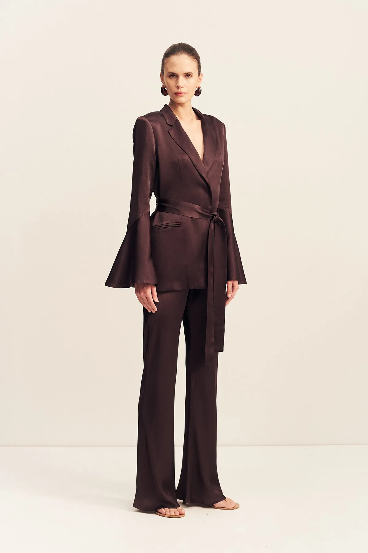 LA LUNE FLARED SLEEVE BELTED BLAZER - ESPRESSO sold by Shona Joy product image thumbnail 3