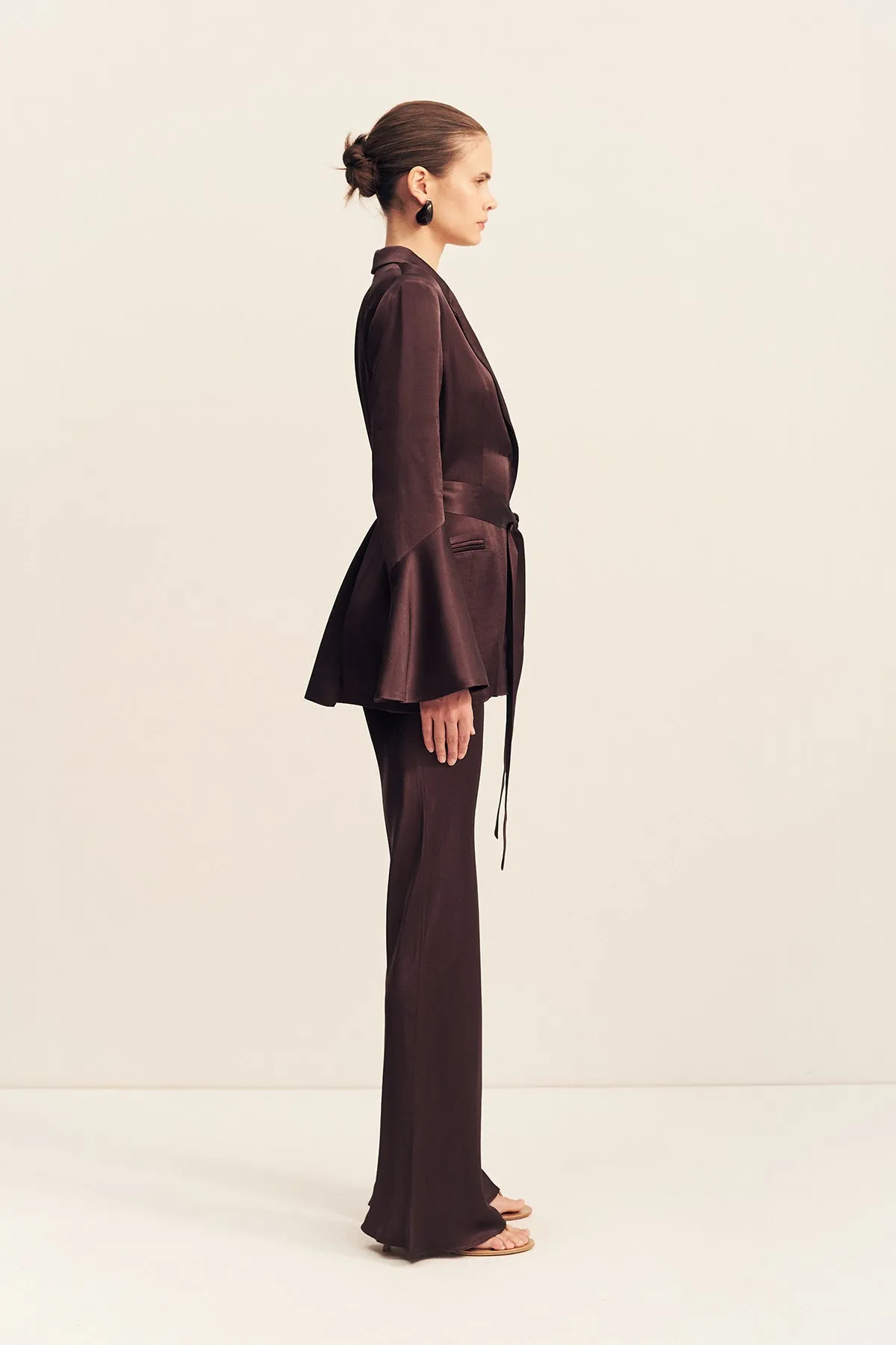 LA LUNE FLARED SLEEVE BELTED BLAZER - ESPRESSO sold by Shona Joy product image thumbnail 4