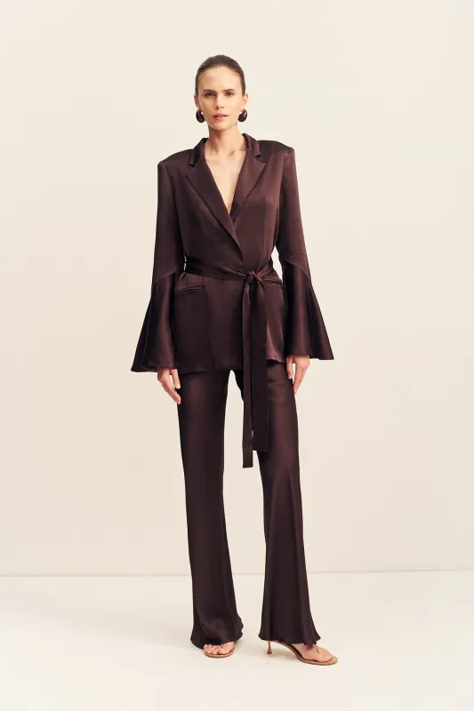 LA LUNE FLARED SLEEVE BELTED BLAZER - ESPRESSO sold by Shona Joy