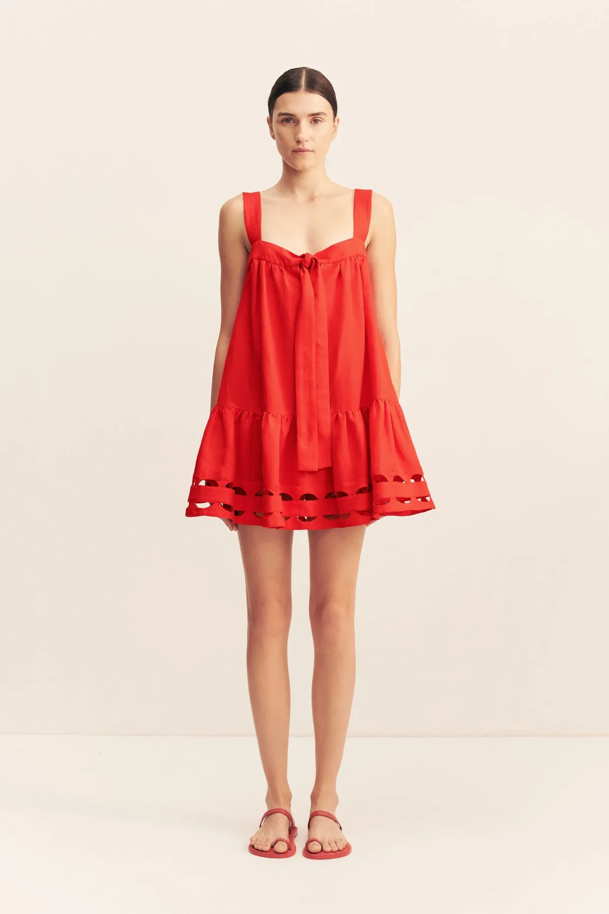 BIRDIE SCALLOP TIERED MINI DRESS - RED ROSE sold by Shona Joy