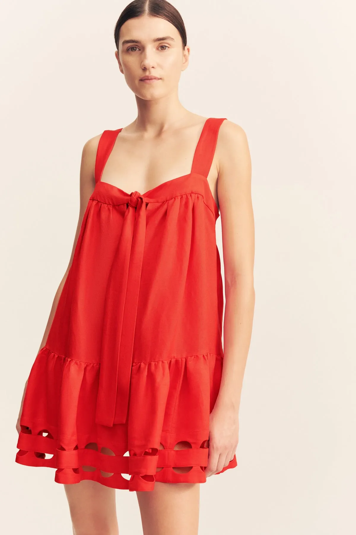 BIRDIE SCALLOP TIERED MINI DRESS - RED ROSE sold by Shona Joy product image thumbnail 2