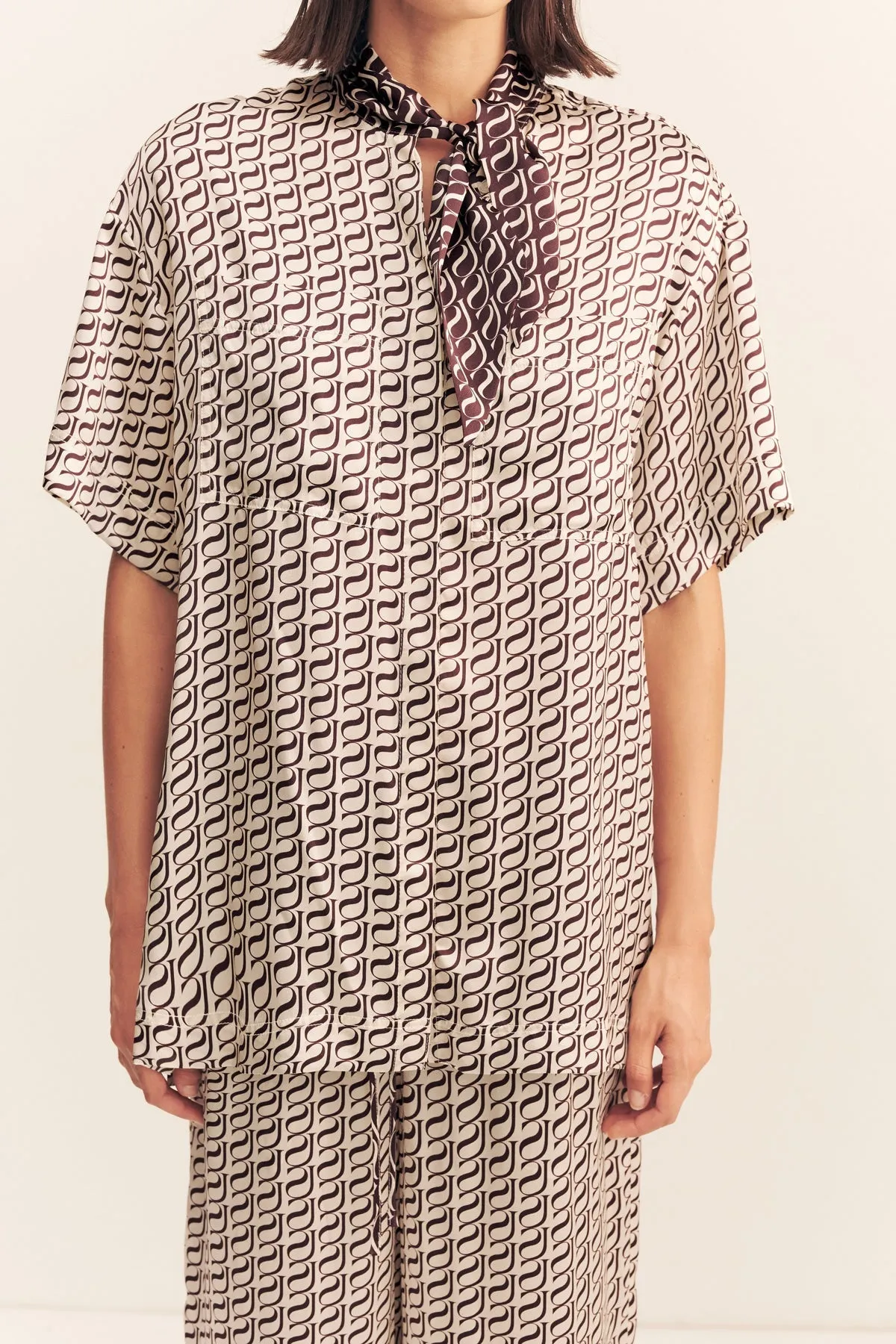 MONOGRAM SILK CONTRAST SHIRT sold by Shona Joy product image thumbnail 5