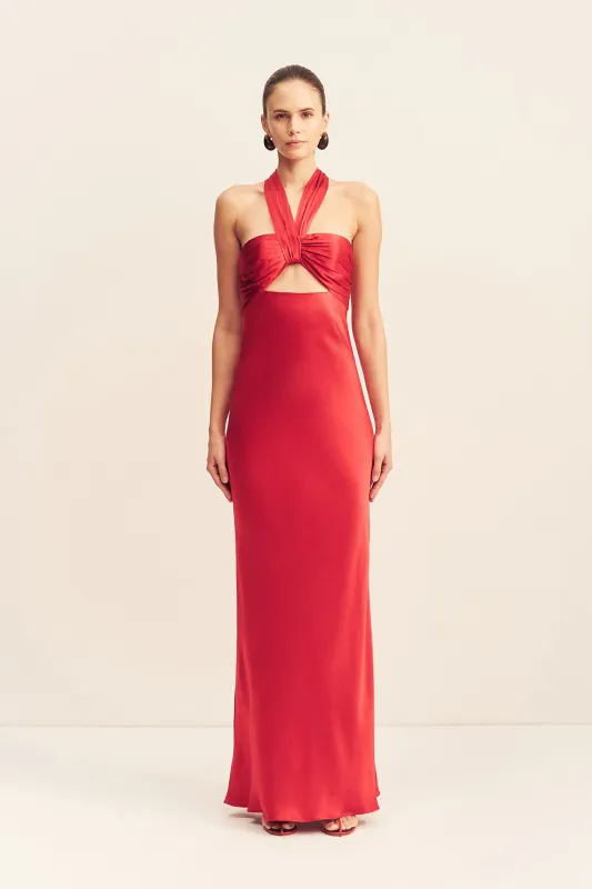 TATUM RUCHED HALTER MAXI DRESS - GRENADINE sold by Shona Joy
