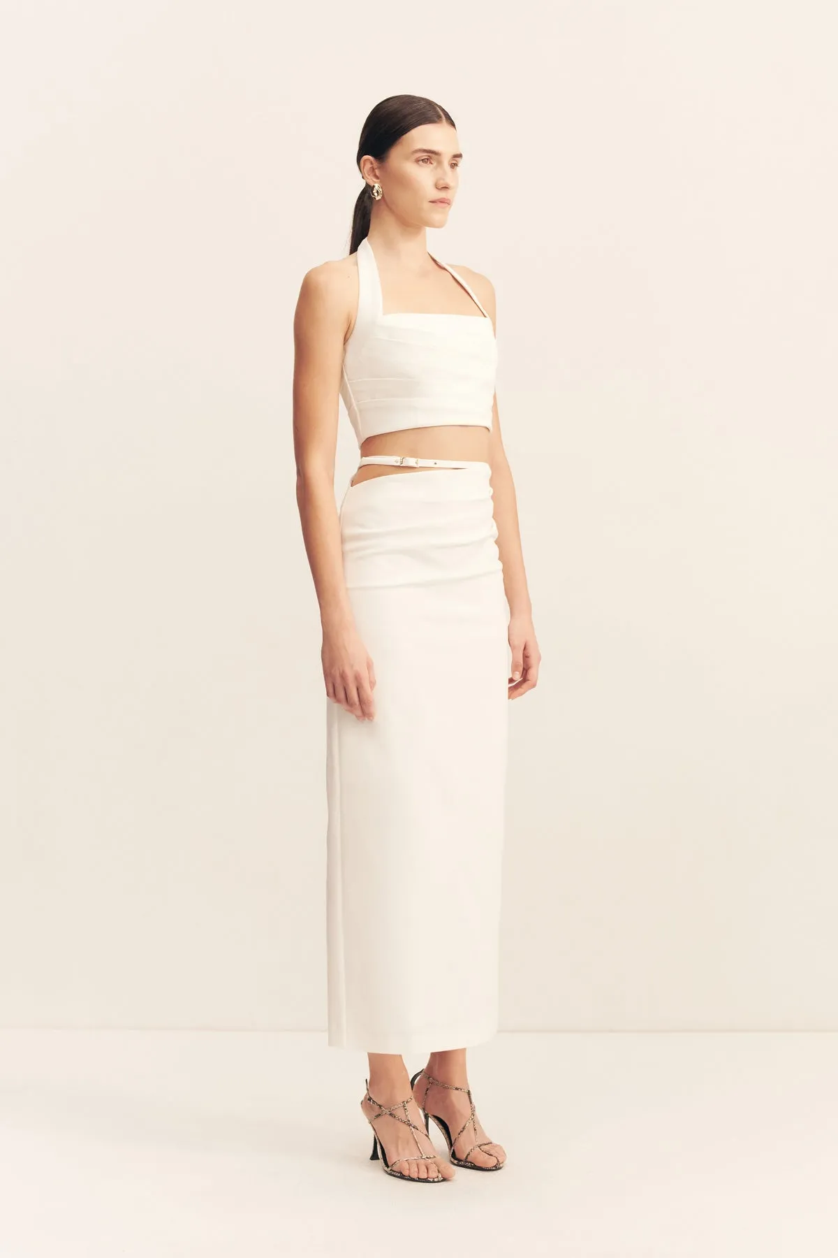 LANI DRAPED MIDI SKIRT - WHITE sold by Shona Joy