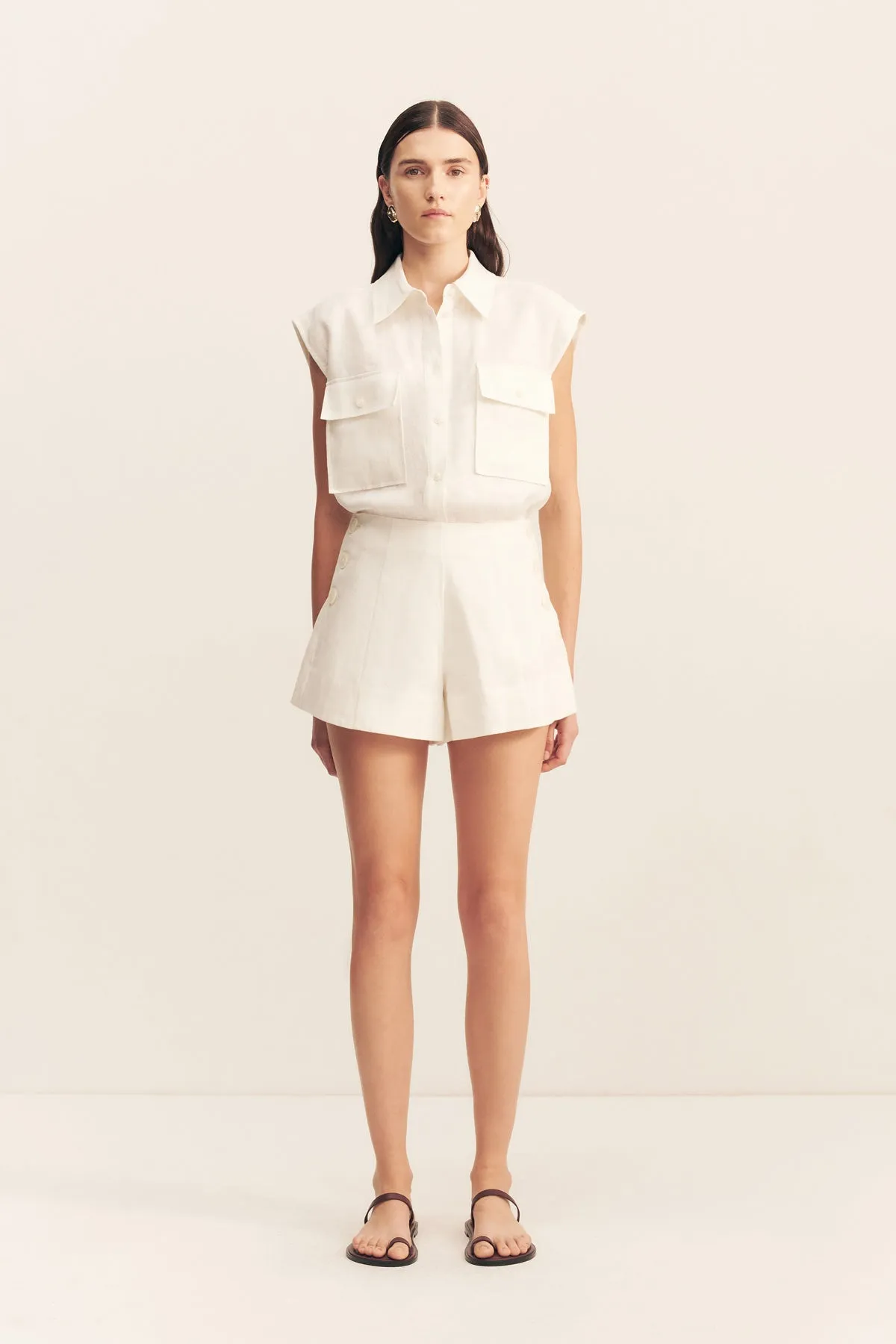 WELLINGTON BUTTON UP SHORT - IVORY sold by Shona Joy