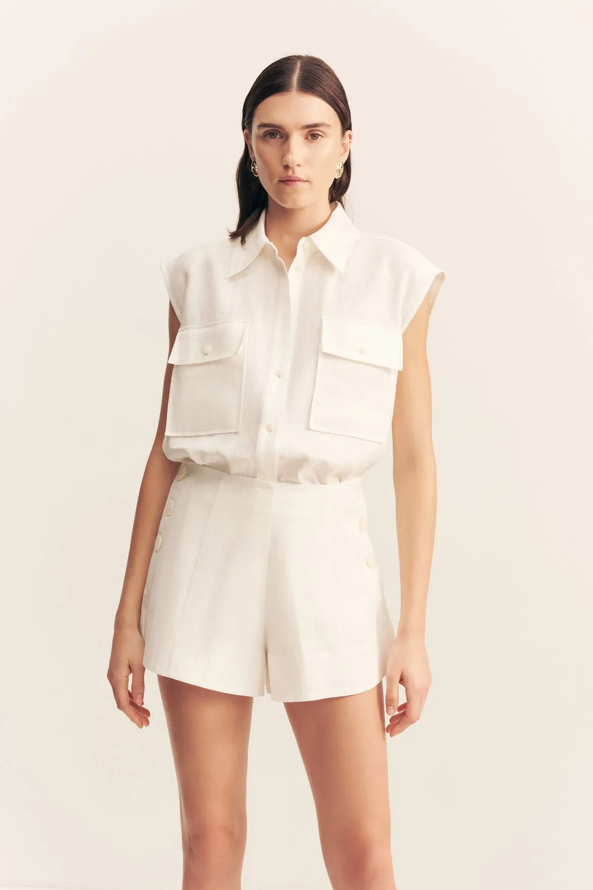 WELLINGTON BUTTON UP SHORT - IVORY sold by Shona Joy product image thumbnail 2