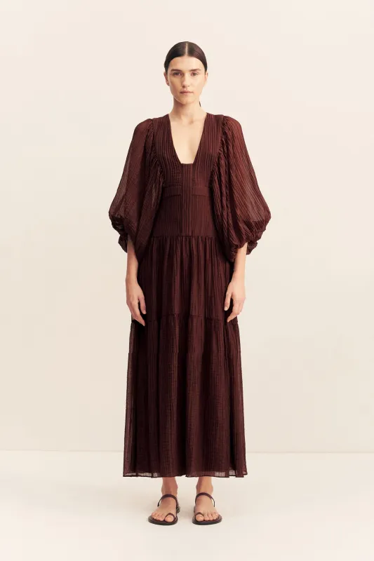 ANIKA BALLOON SLEEVE MIDI DRESS - UMBER sold by Shona Joy