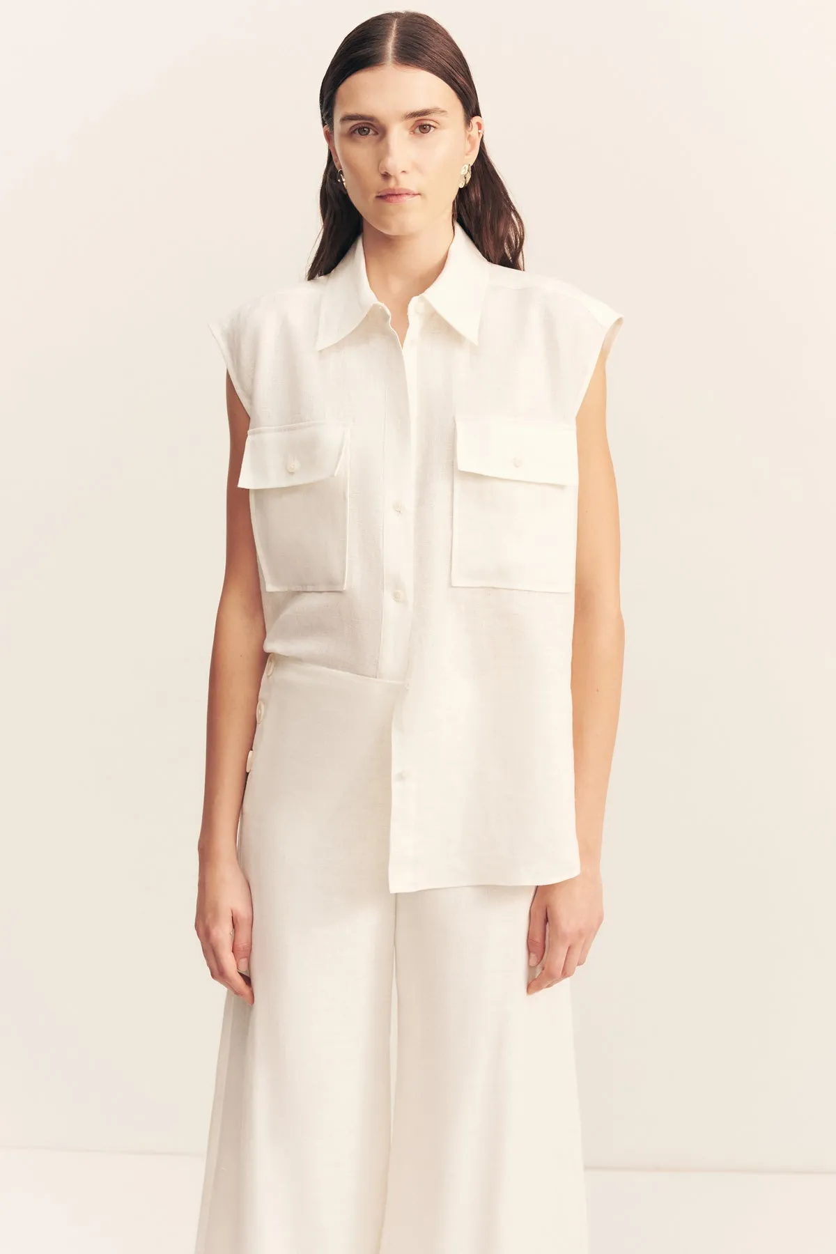 WELLINGTON SLEEVELESS SHIRT - IVORY sold by Shona Joy product image thumbnail 2