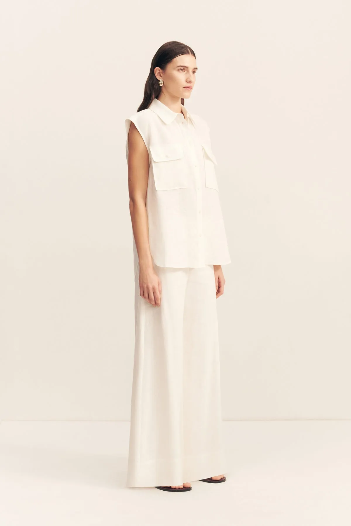 WELLINGTON SLEEVELESS SHIRT - IVORY sold by Shona Joy product image thumbnail 3