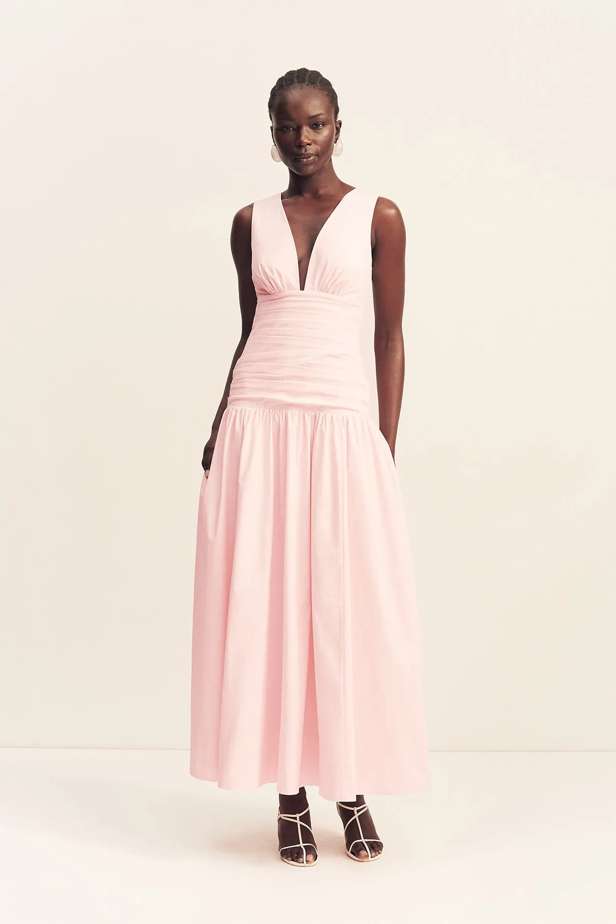 CAMPBELL PLUNGED GATHERED MAXI DRESS - BALLERINA sold by Shona Joy