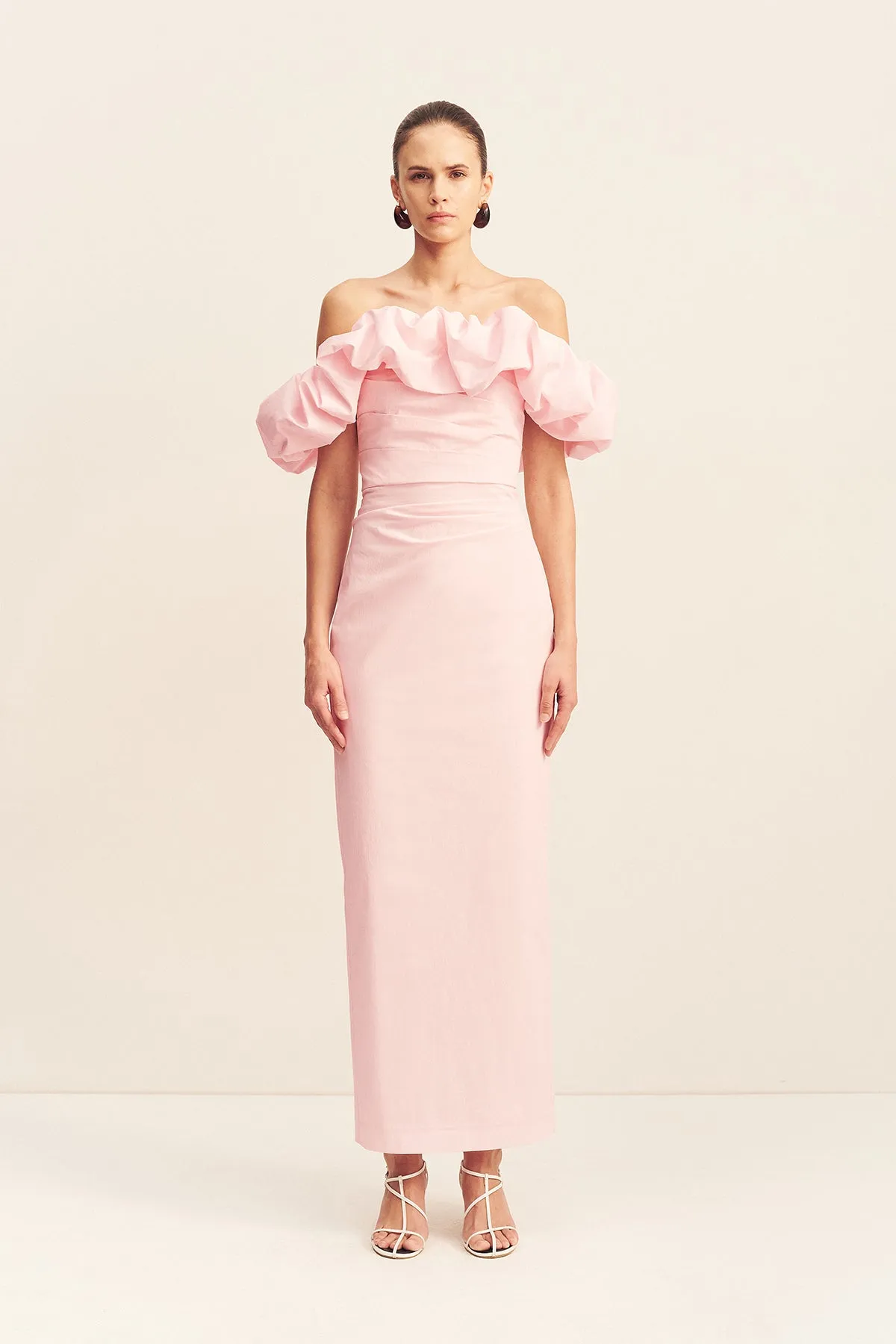 CAMPBELL OFF SHOULDER BUBBLE MAXI DRESS - BALLERINA sold by Shona Joy