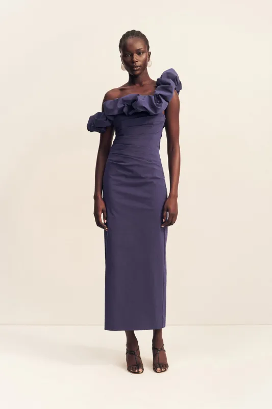 CAMPBELL RUFFLE DRAPED MAXI DRESS - MIDNIGHT sold by Shona Joy