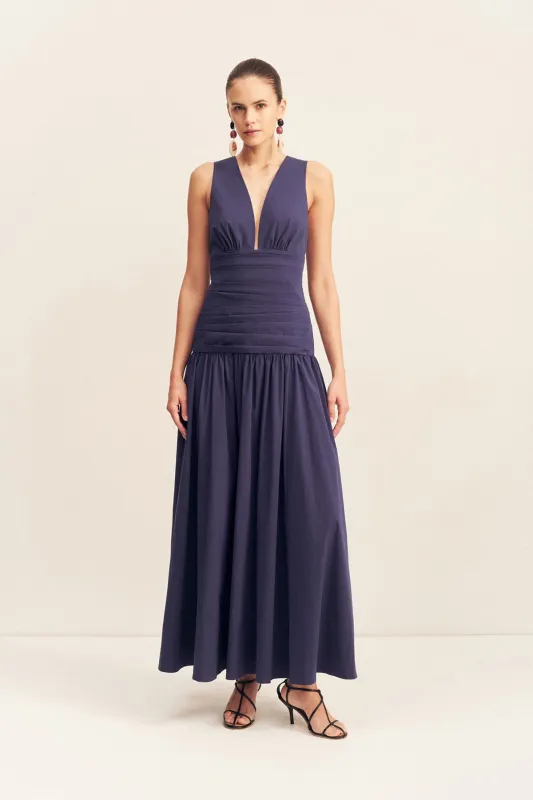CAMPBELL PLUNGED GATHERED MAXI DRESS - MIDNIGHT sold by Shona Joy