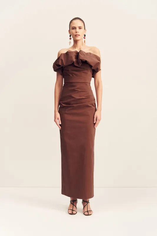 CAMPBELL STRAPLESS BUBBLE MAXI DRESS - ESPRESSO sold by Shona Joy