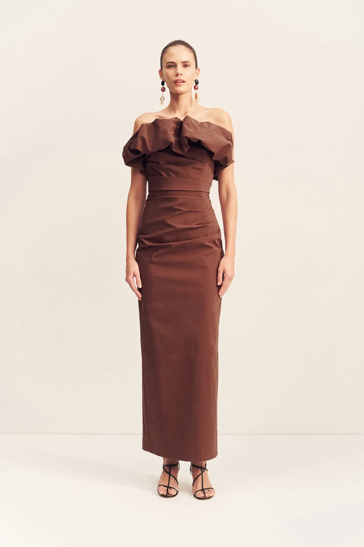 CAMPBELL STRAPLESS BUBBLE MAXI DRESS - ESPRESSO sold by Shona Joy