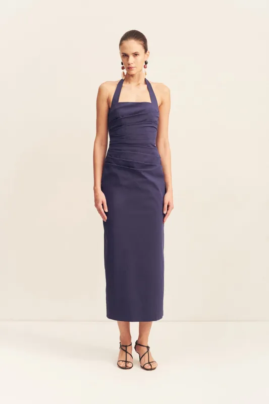 CAMPBELL DRAPED HALTER MIDI DRESS - MIDNIGHT sold by Shona Joy