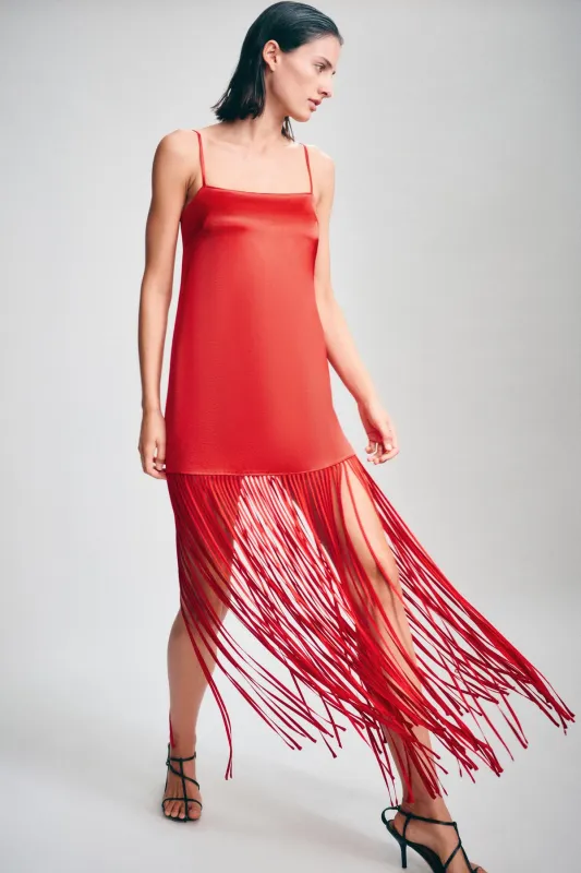 MORAYA SQUARE NECK FRINGE MAXI DRESS - CHILLI sold by Shona Joy