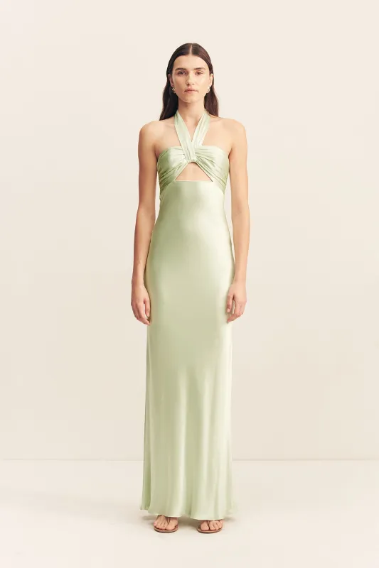 LA LUNE RUCHED HALTER MAXI DRESS - KEY LIME sold by Shona Joy