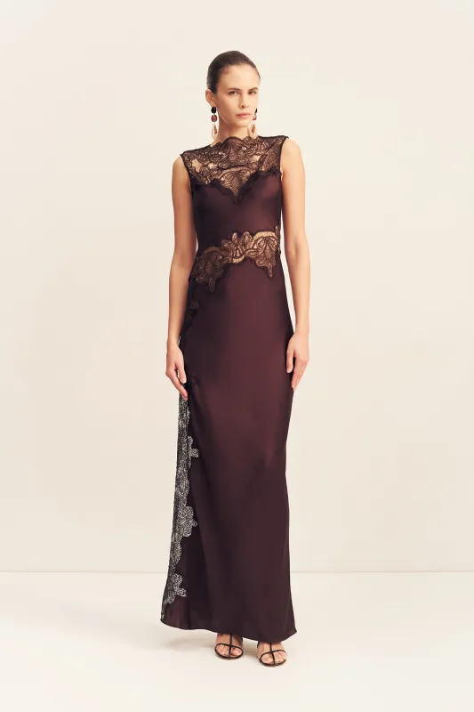 JAMILA LACE HIGH NECK MAXI DRESS - ESPRESSO sold by Shona Joy