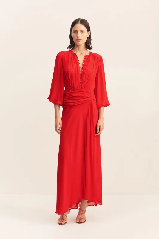 ROMY HIGH NECK BALLOON SLEEVE MAXI DRESS - CHILLI sold by Shona Joy