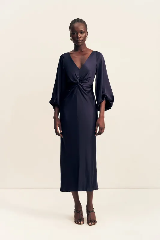 LUMIERE KNOT FRONT MIDI DRESS - NIGHT SKY sold by Shona Joy