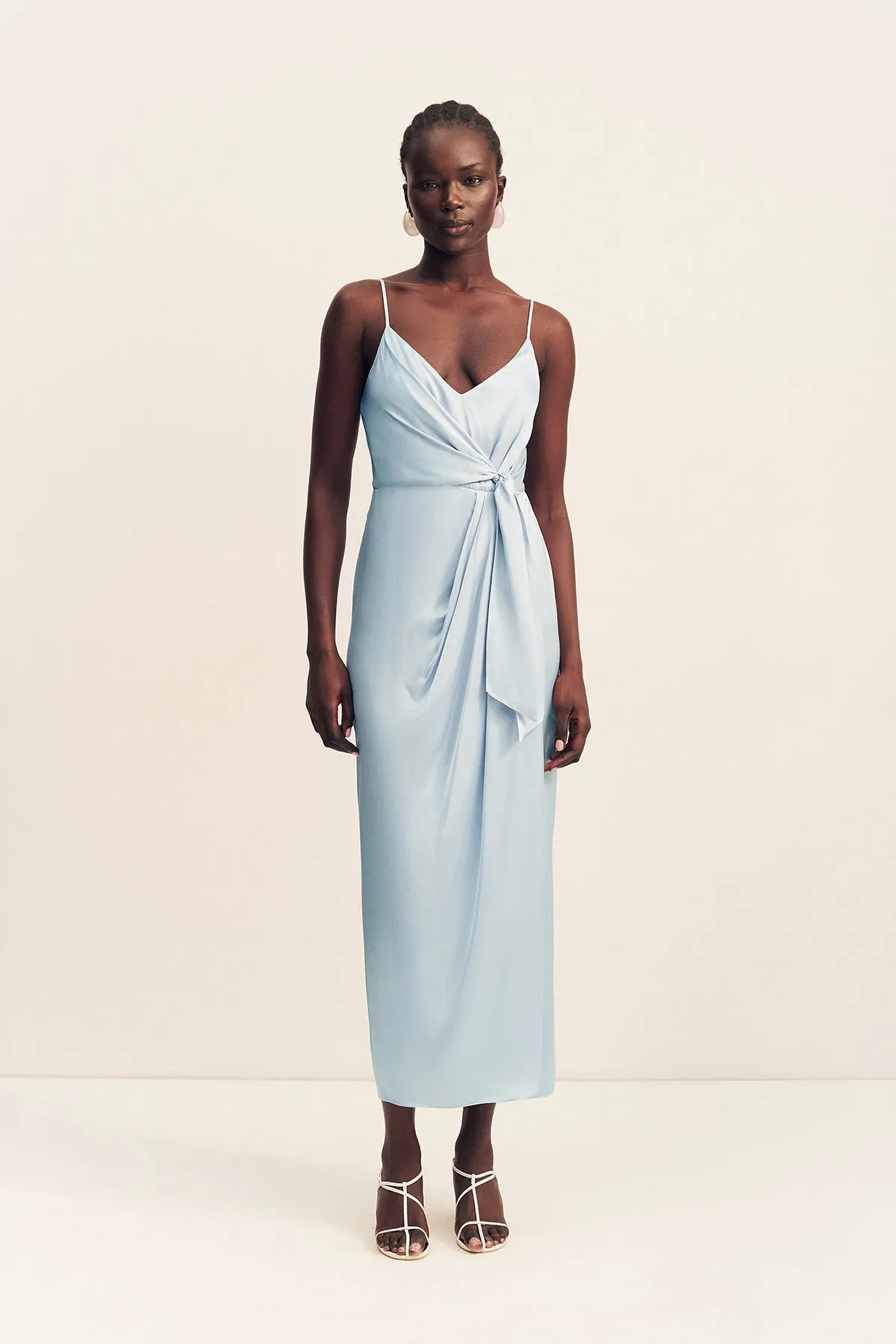 LUMIERE TIE FRONT MIDI DRESS - CLOUD DRIFT sold by Shona Joy
