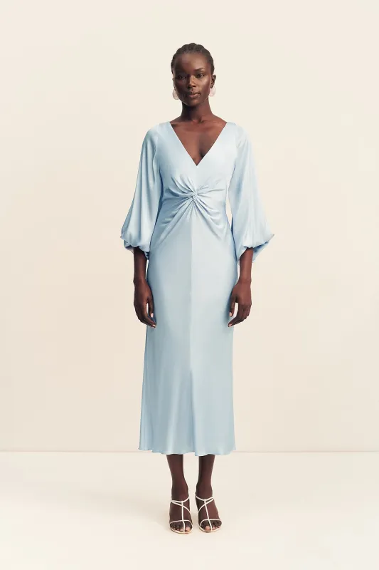 LUMIERE KNOT FRONT MIDI DRESS - CLOUD DRIFT sold by Shona Joy