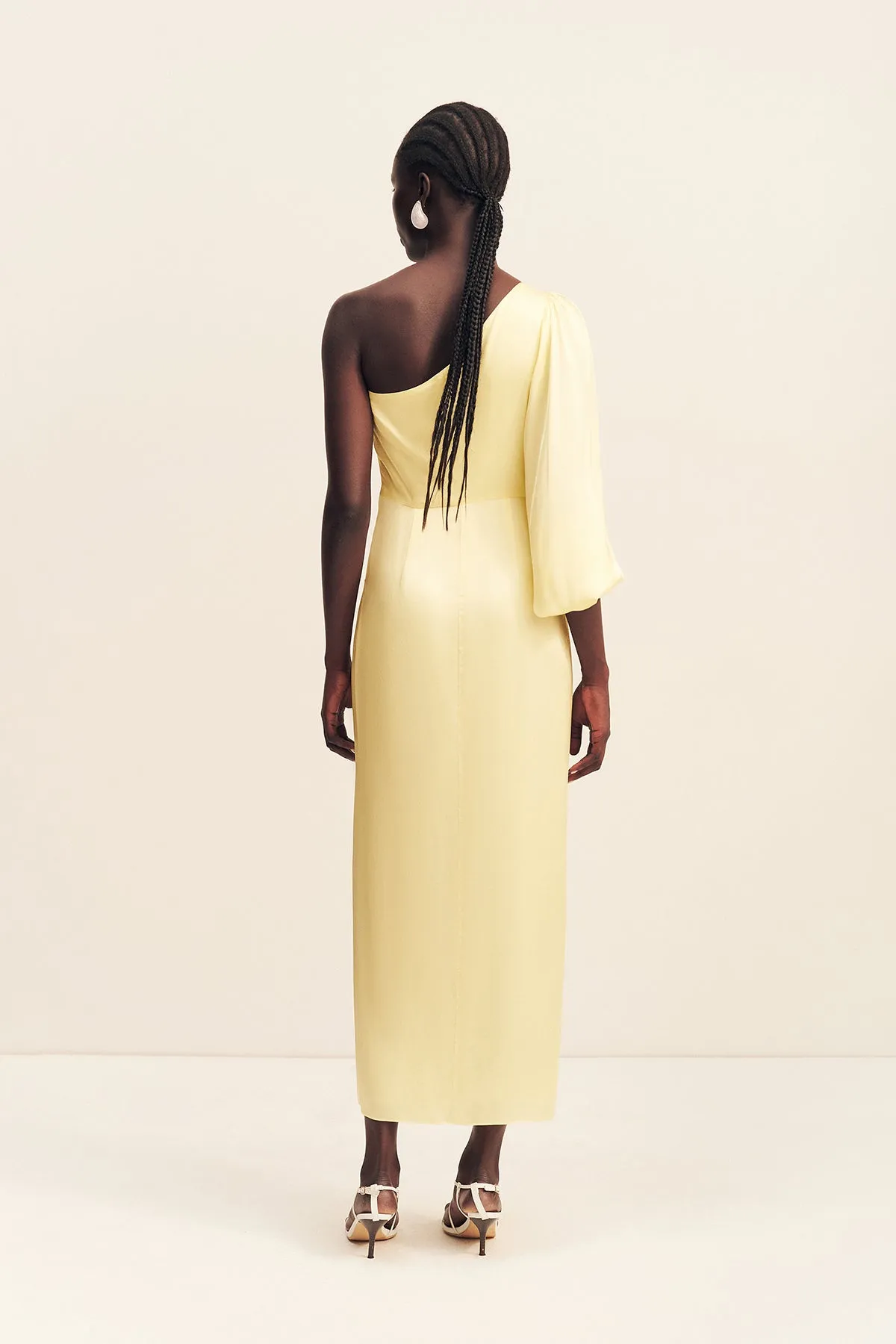LUMIERE TIE FRONT ONE SHOULDER MIDI DRESS - GOLDEN HOUR sold by Shona Joy product image thumbnail 5