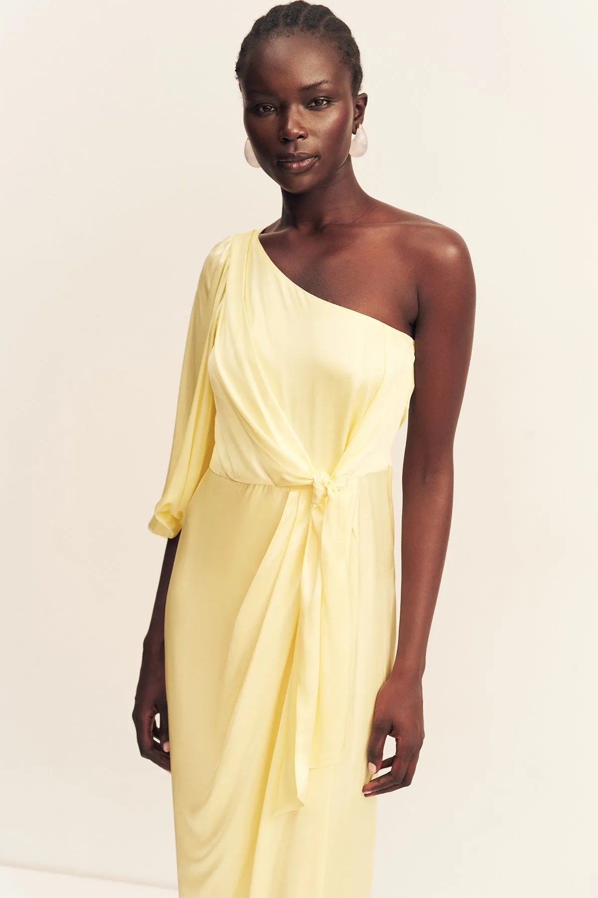 LUMIERE TIE FRONT ONE SHOULDER MIDI DRESS - GOLDEN HOUR sold by Shona Joy product image thumbnail 2