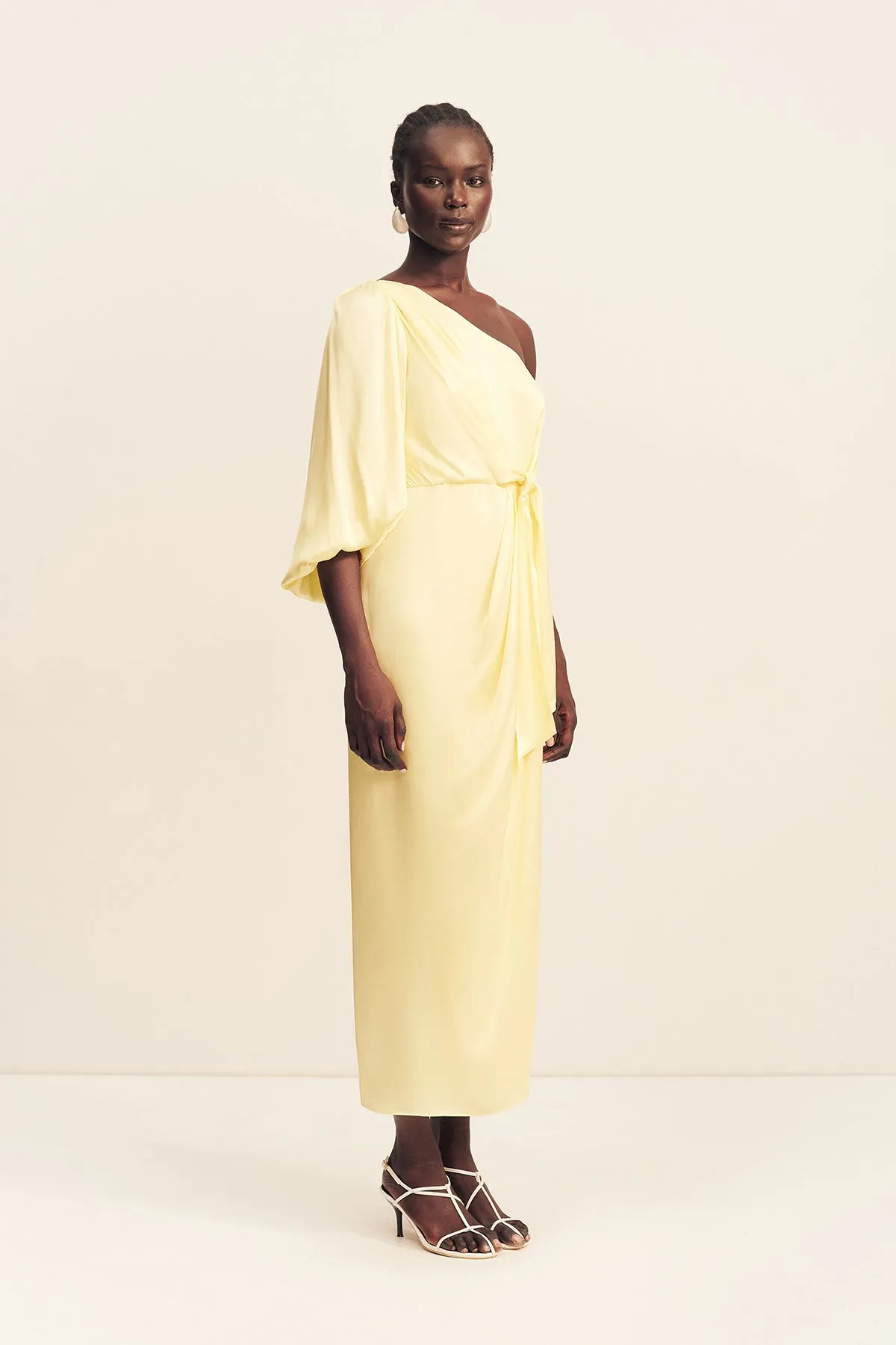 LUMIERE TIE FRONT ONE SHOULDER MIDI DRESS - GOLDEN HOUR sold by Shona Joy product image thumbnail 3