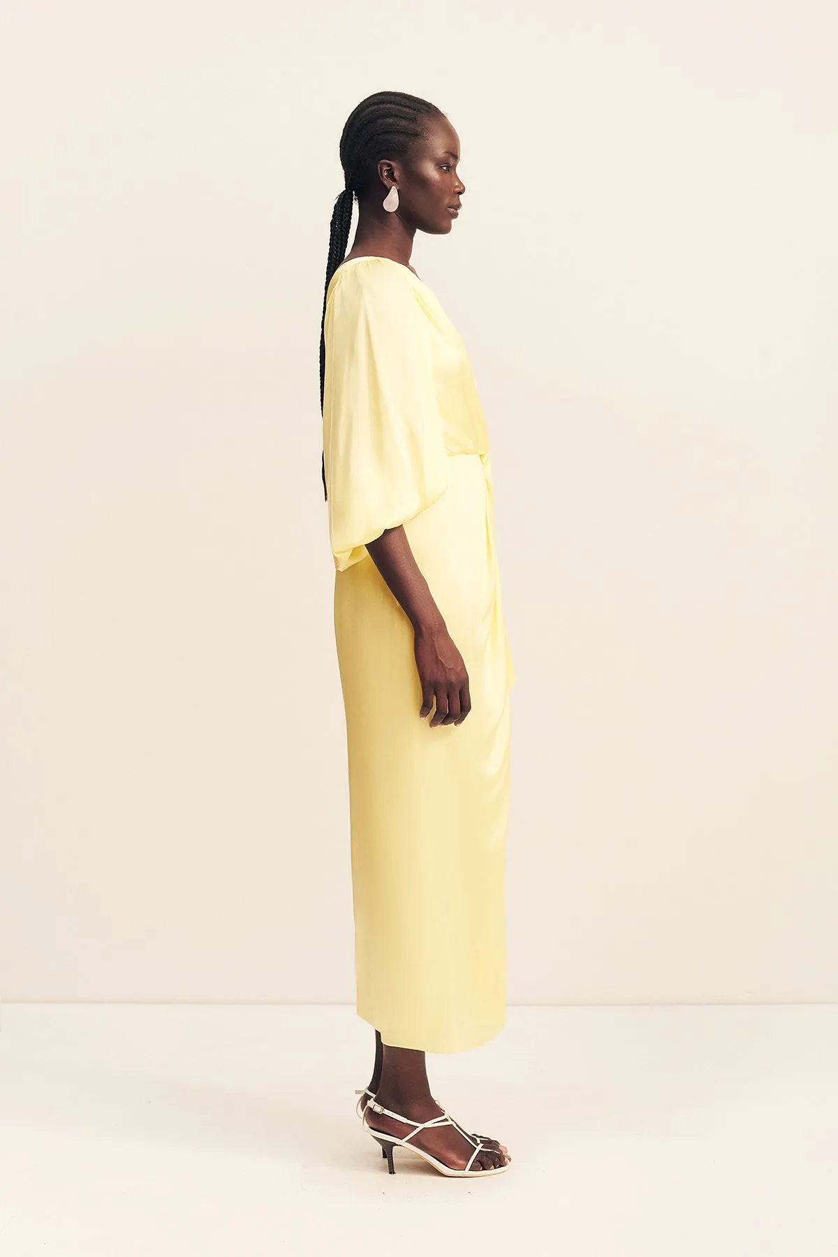 LUMIERE TIE FRONT ONE SHOULDER MIDI DRESS - GOLDEN HOUR sold by Shona Joy product image thumbnail 4